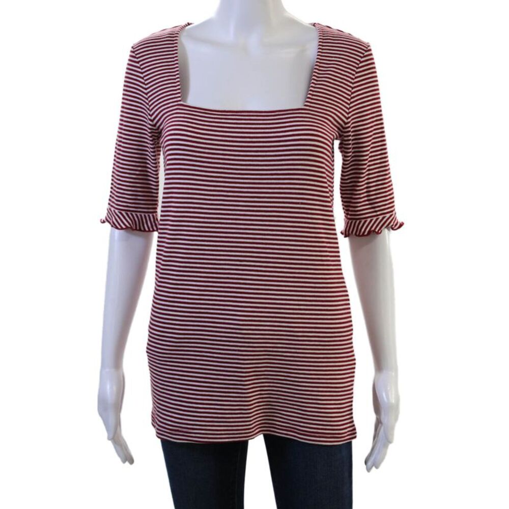 The Fifth Label Women Red Striped Tunic Square Neck 3/4 Sleeve 90s Size L